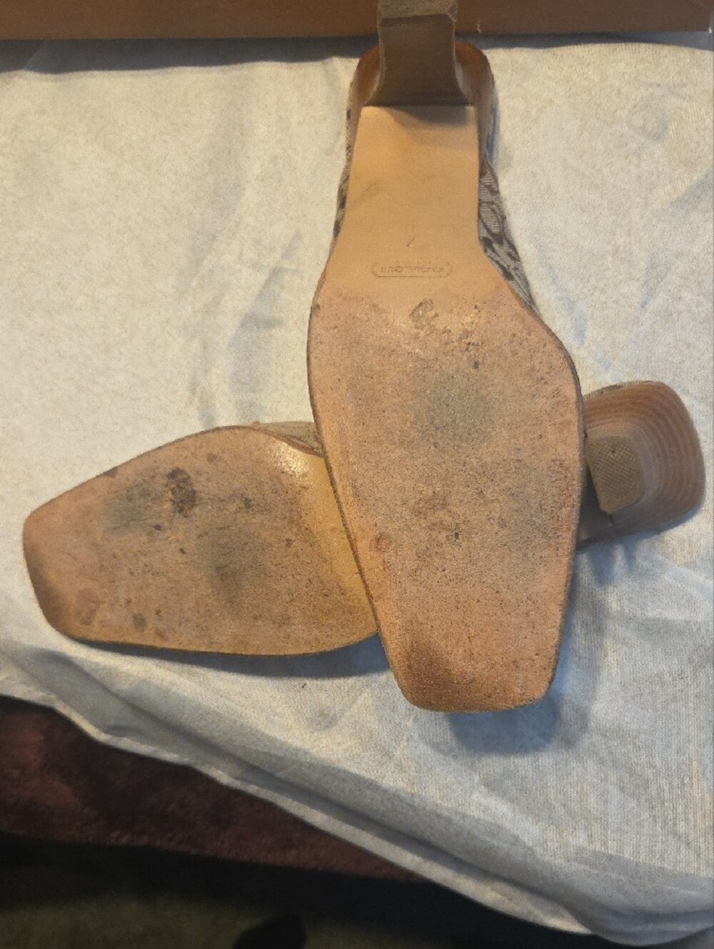 Coach Brown Signature Monogram Slip-On Mules with Tan Strap - Picture 4 of 5